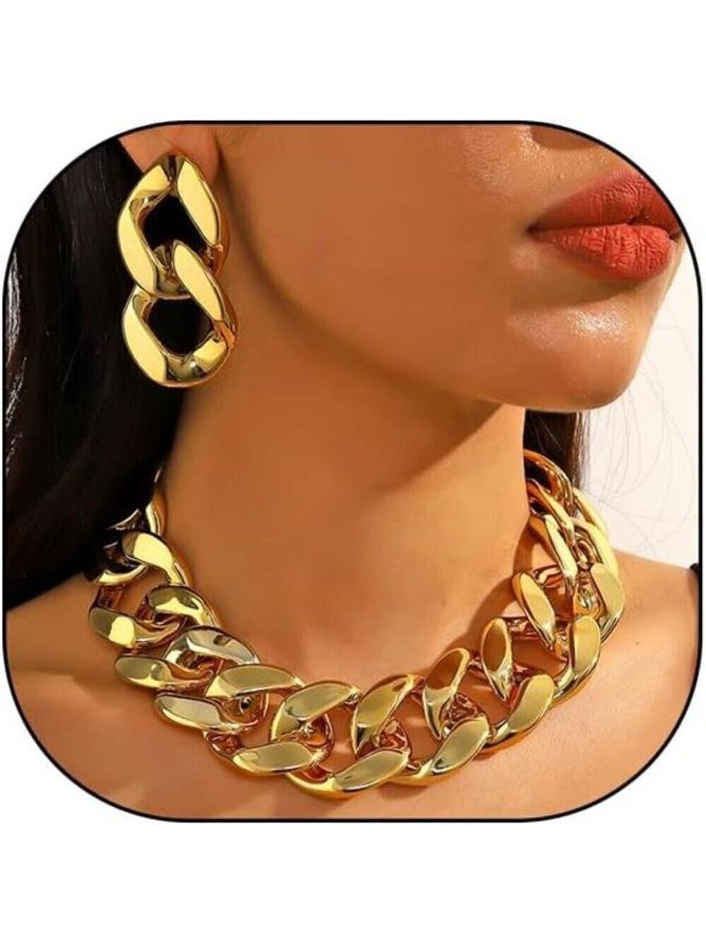Acrylic Gold Tone  Chunky Chain Elegant Necklace Earrings Set